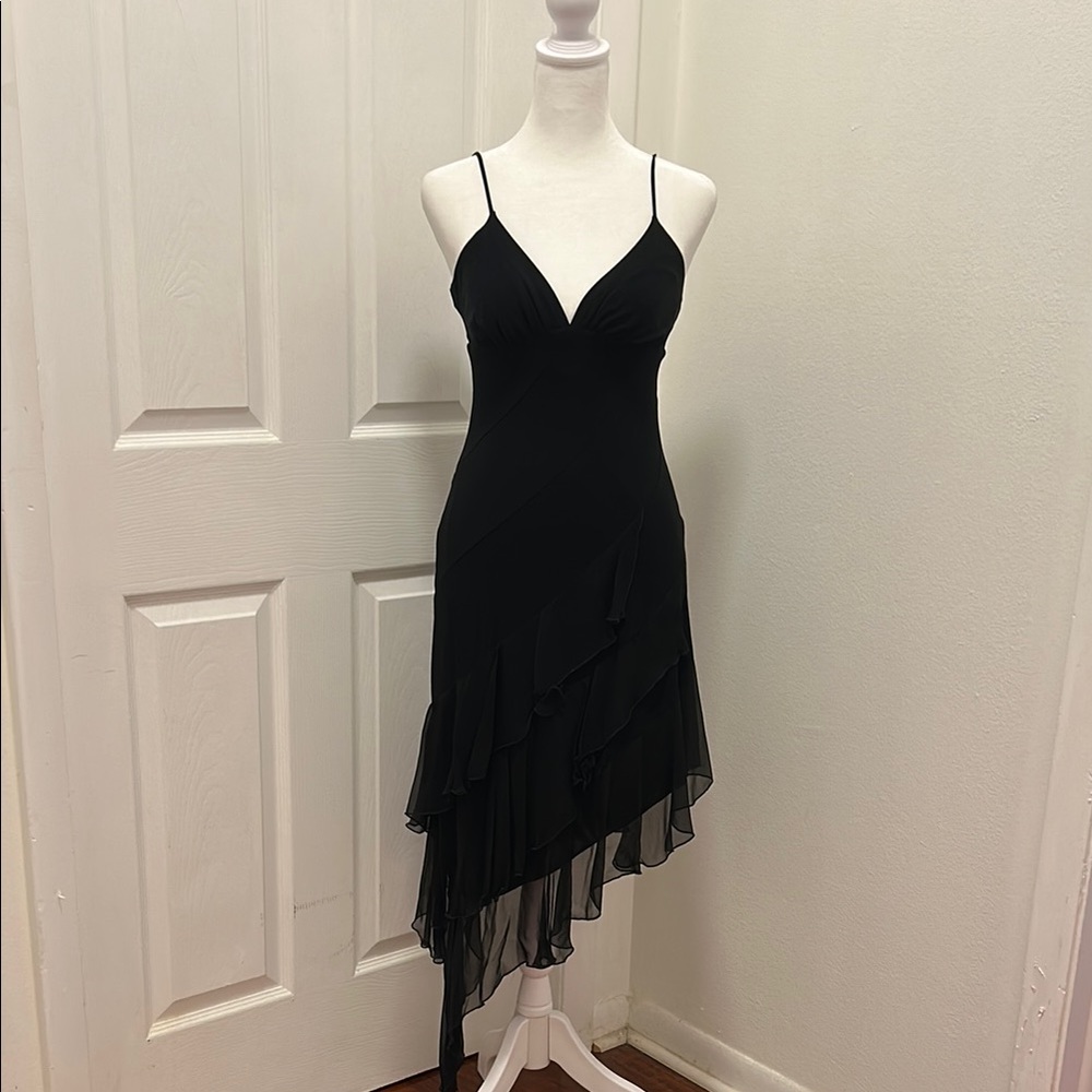 Bebe Black Asymmetrical Slip Dress